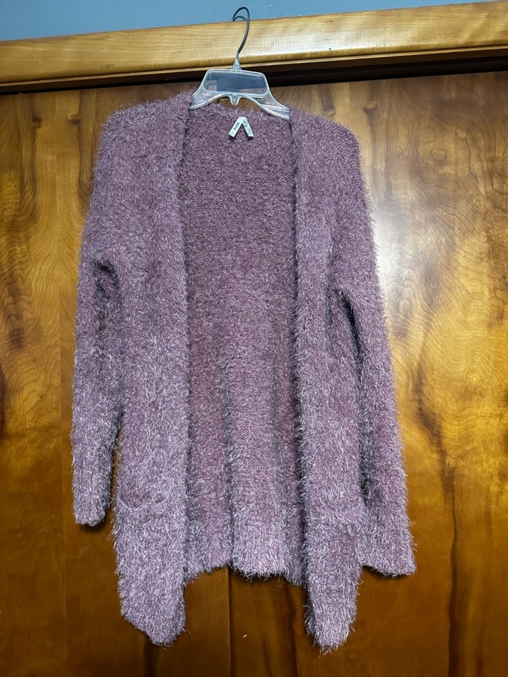Mudd Fuzzy Open-Front Cardigan - Mauve Plum